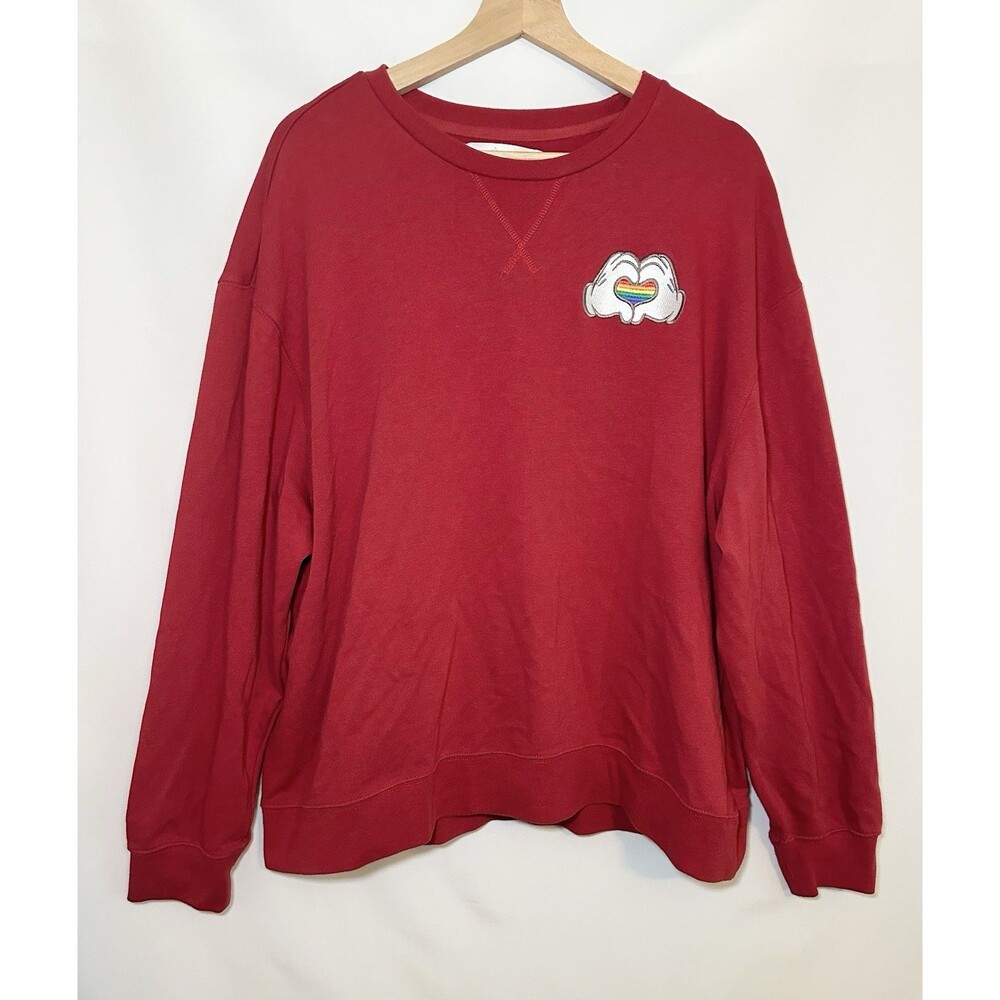 Disney Rainbow Mickey Mouse Hands Heart PRIDE Red Pullover Sweater‎ 2XL
